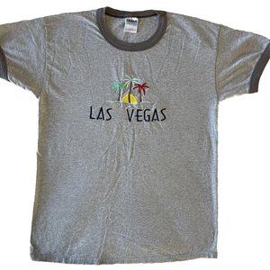 Vintage 90's Las Vegas Embroidered T Shirt - USA - Size Medium - Ringer Style